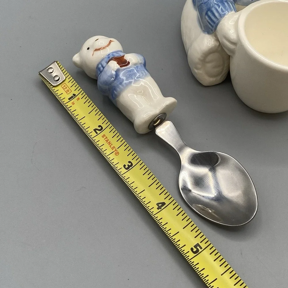 Vintage Ceramic Egg Cup Spoon Figural Teddy Bear‎ Childrens Taiwan